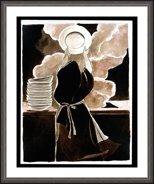 Wall Frame Espresso, Matted - St. Thérèse Doing the Dishes by Br. Mickey McGrath, OSFS - Trinity Stores