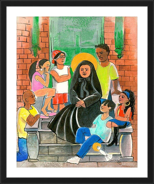 Wall Frame Black, Matted - St. Frances Cabrini by Br. Mickey McGrath, OSFS - Trinity Stores