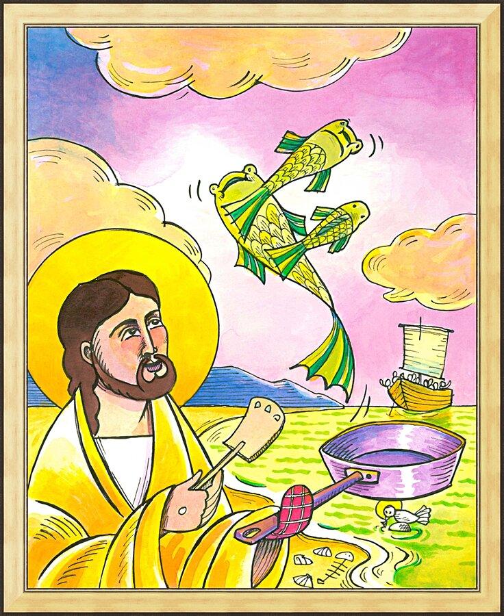 Wall Frame Gold - Jesus: Fish Fry With Friends by Br. Mickey McGrath, OSFS - Trinity Stores
