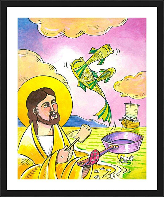 Wall Frame Black, Matted - Jesus: Fish Fry With Friends by Br. Mickey McGrath, OSFS - Trinity Stores