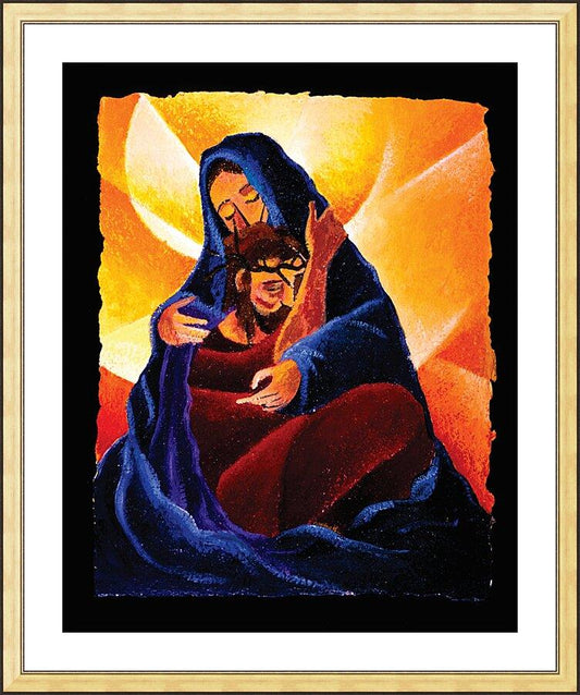 Wall Frame Gold, Matted - 4th Station, Jesus Meets His Mother by Br. Mickey McGrath, OSFS - Trinity Stores