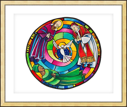 Wall Frame Gold, Matted - St. Francis de Sales, Thea Bowman, St. John XXIII Mandala by Br. Mickey McGrath, OSFS - Trinity Stores