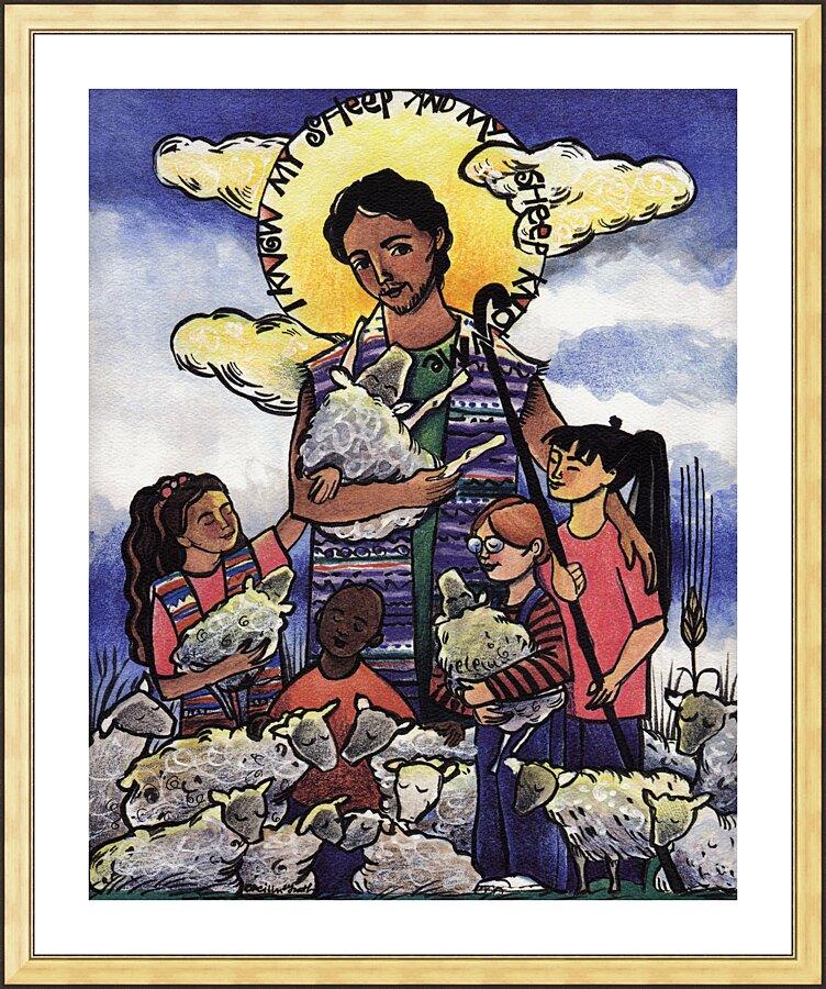 Wall Frame Gold, Matted - Good Shepherd by Br. Mickey McGrath, OSFS - Trinity Stores