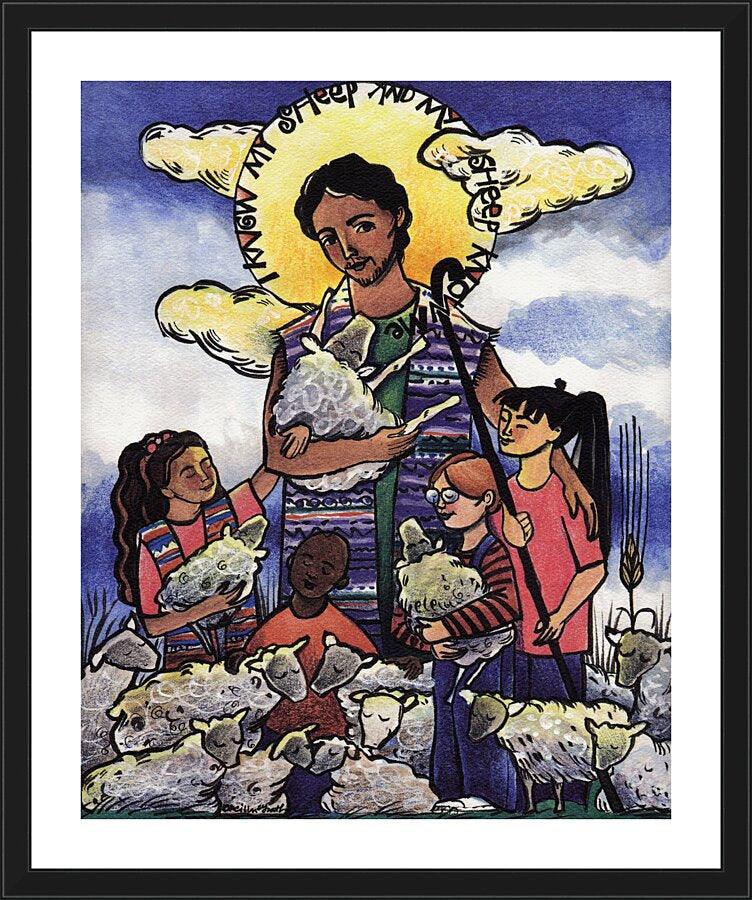 Wall Frame Black, Matted - Good Shepherd by Br. Mickey McGrath, OSFS - Trinity Stores