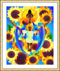 Wall Frame Gold - Madonna and Child of Good Health with Sunflowers by M. McGrath