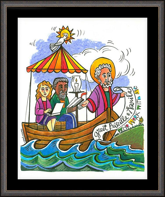 Wall Frame Espresso, Matted - St. Paul: Greet Sts. Priscilla and Aquila by Br. Mickey McGrath, OSFS - Trinity Stores