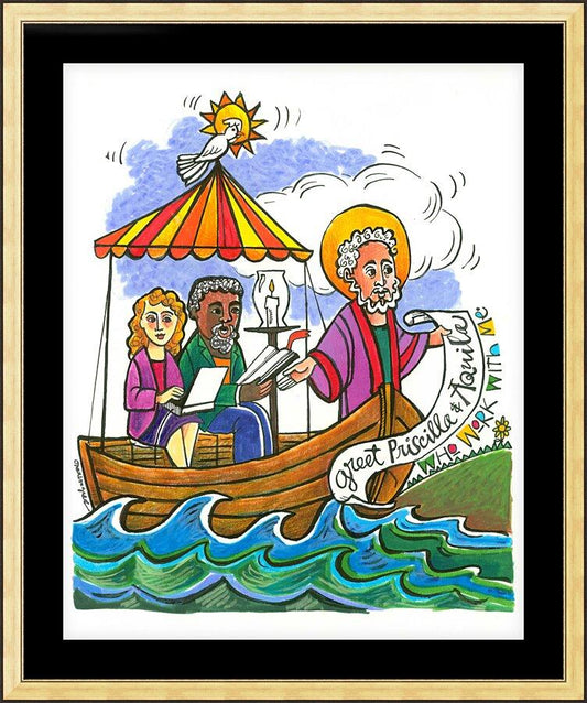 Wall Frame Gold, Matted - St. Paul: Greet Sts. Priscilla and Aquila by Br. Mickey McGrath, OSFS - Trinity Stores