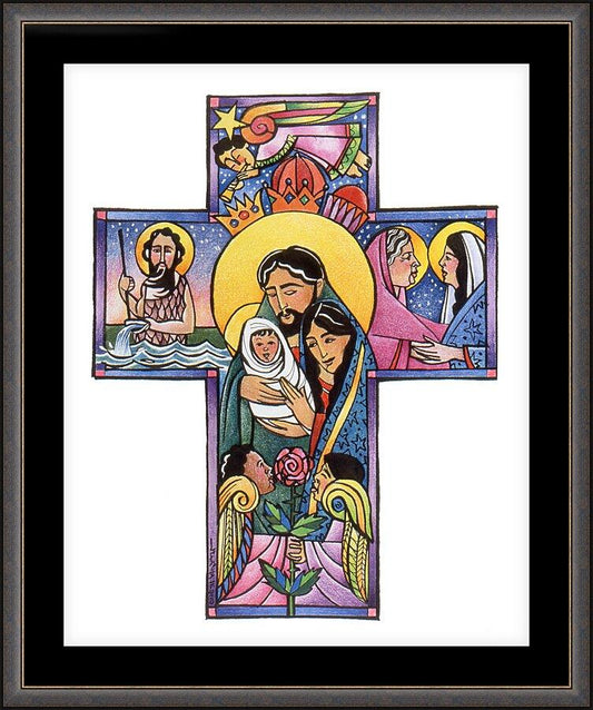 Wall Frame Espresso, Matted - Holy Family Cross by Br. Mickey McGrath, OSFS - Trinity Stores