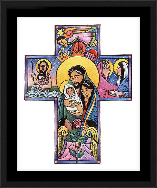 Wall Frame Black, Matted - Holy Family Cross by Br. Mickey McGrath, OSFS - Trinity Stores