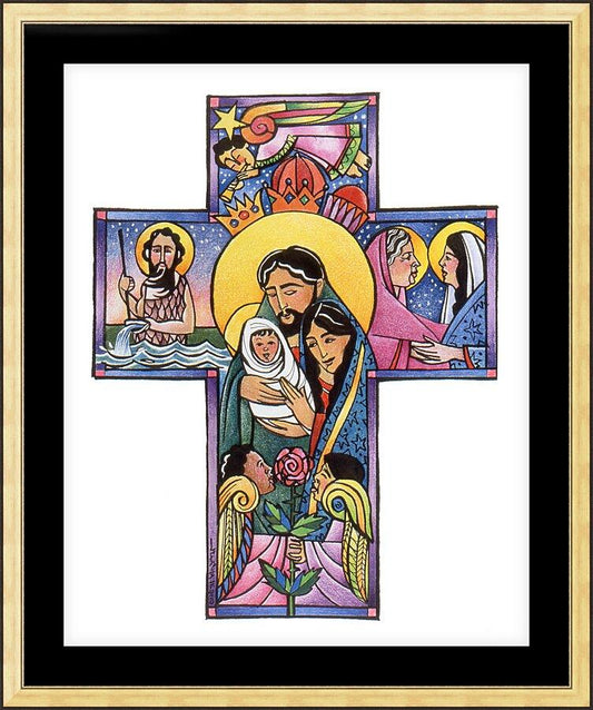 Wall Frame Gold, Matted - Holy Family Cross by Br. Mickey McGrath, OSFS - Trinity Stores
