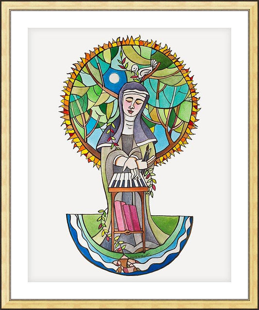 Wall Frame Gold, Matted - St. Hildegard of Bingen by Br. Mickey McGrath, OSFS - Trinity Stores