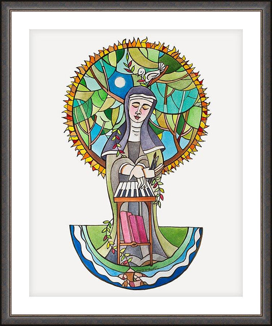 Wall Frame Espresso, Matted - St. Hildegard of Bingen by Br. Mickey McGrath, OSFS - Trinity Stores