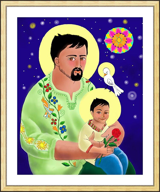 Wall Frame Gold, Matted - St. Joseph and Jesus by Br. Mickey McGrath, OSFS - Trinity Stores