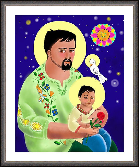 Wall Frame Espresso, Matted - St. Joseph and Jesus by Br. Mickey McGrath, OSFS - Trinity Stores