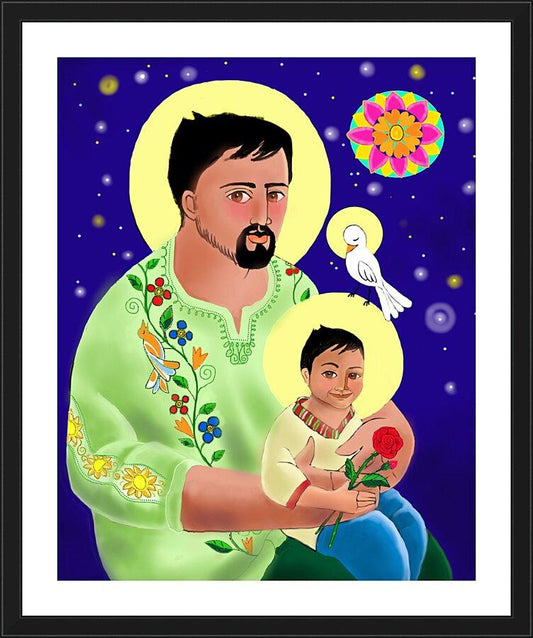 Wall Frame Black, Matted - St. Joseph and Jesus by Br. Mickey McGrath, OSFS - Trinity Stores