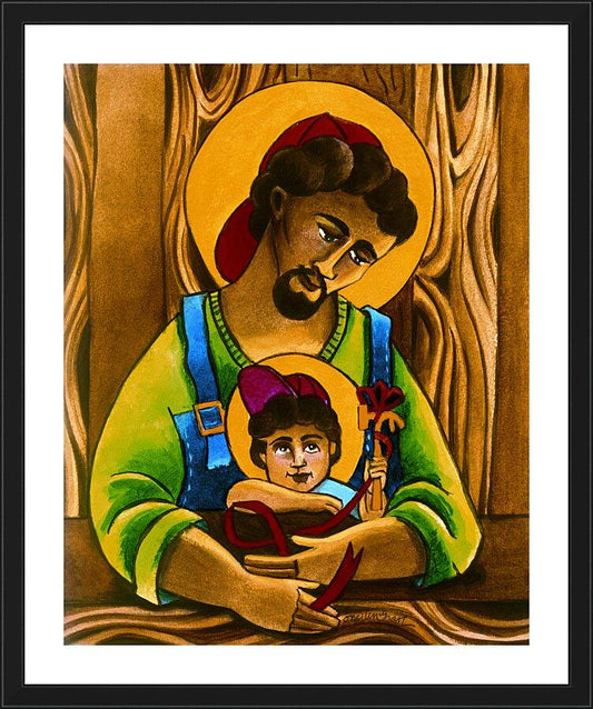 Wall Frame Black, Matted - St. Joseph and Son by Br. Mickey McGrath, OSFS - Trinity Stores