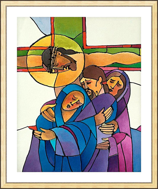 Wall Frame Gold, Matted - Stations of the Cross - 12 Jesus Dies on the Cross by Br. Mickey McGrath, OSFS - Trinity Stores