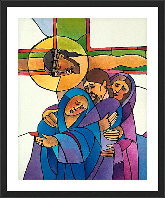 Wall Frame Black, Matted - Stations of the Cross - 12 Jesus Dies on the Cross by Br. Mickey McGrath, OSFS - Trinity Stores