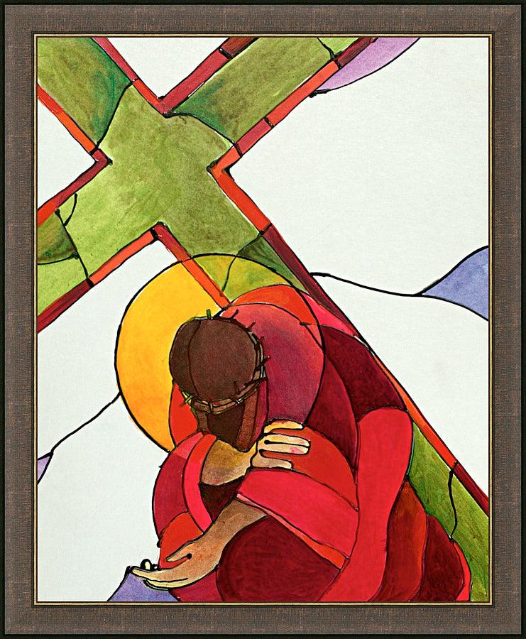 Wall Frame Espresso - Stations of the Cross - 09 Jesus Falls a Third Time by Br. Mickey McGrath, OSFS - Trinity Stores