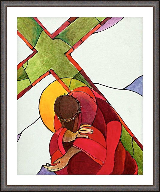 Wall Frame Espresso, Matted - Stations of the Cross - 9 Jesus Falls a Third Time by Br. Mickey McGrath, OSFS - Trinity Stores