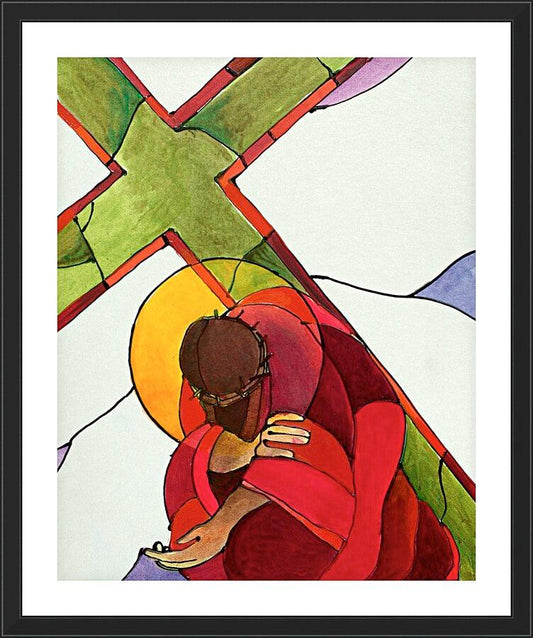 Wall Frame Black, Matted - Stations of the Cross - 9 Jesus Falls a Third Time by Br. Mickey McGrath, OSFS - Trinity Stores
