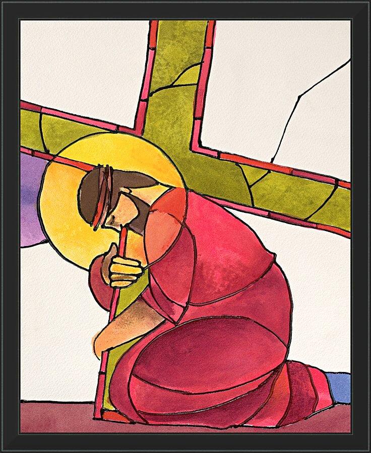 Wall Frame Black - Stations of the Cross - 3 Jesus Falls the First Time by Br. Mickey McGrath, OSFS - Trinity Stores