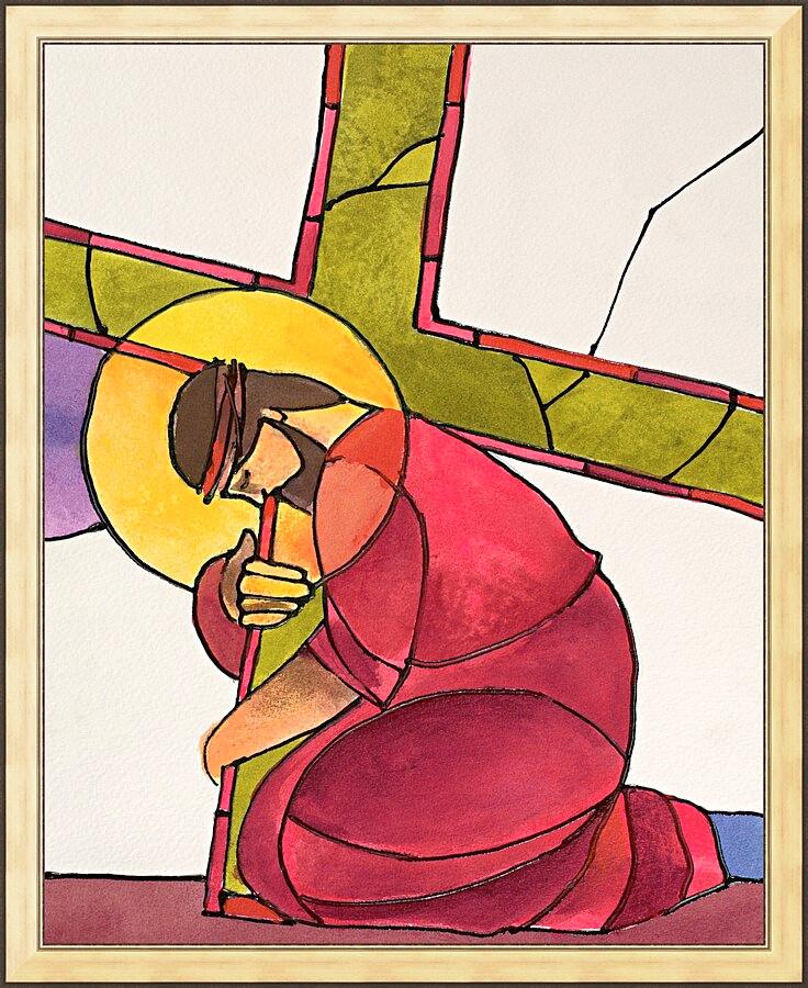 Wall Frame Gold - Stations of the Cross - 03 Jesus Falls the First Time by Br. Mickey McGrath, OSFS - Trinity Stores