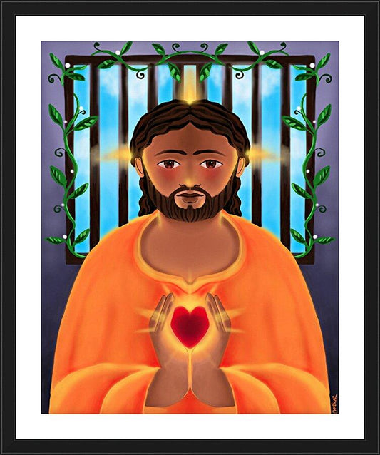 Wall Frame Black, Matted - Jesus In Prison by Br. Mickey McGrath, OSFS - Trinity Stores
