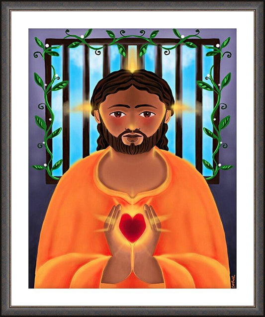 Wall Frame Espresso, Matted - Jesus In Prison by Br. Mickey McGrath, OSFS - Trinity Stores