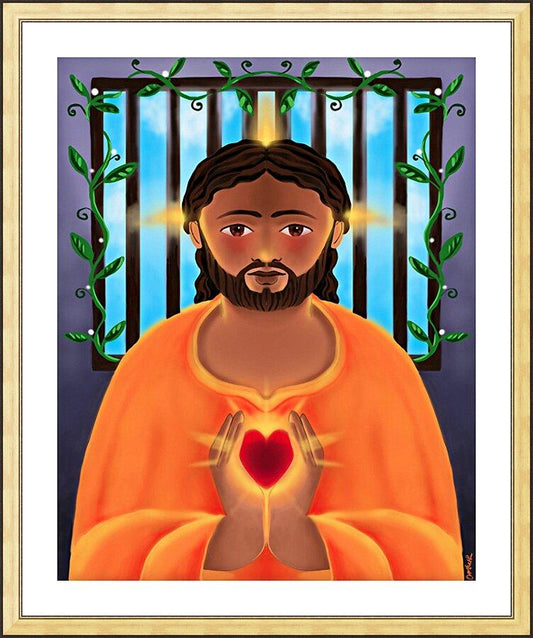Wall Frame Gold, Matted - Jesus In Prison by Br. Mickey McGrath, OSFS - Trinity Stores