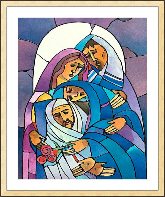 Wall Frame Gold, Matted - Stations of the Cross - 14 Body of Jesus is Laid in the Tomb by Br. Mickey McGrath, OSFS - Trinity Stores
