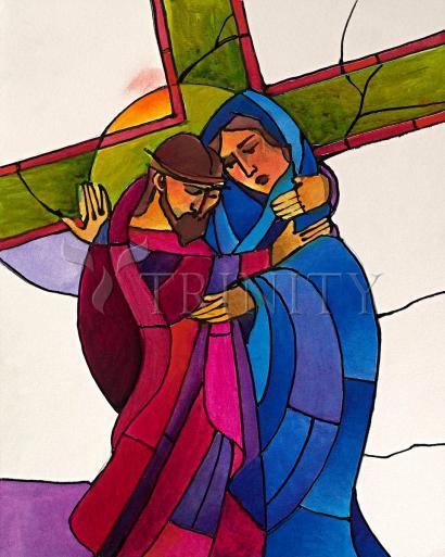 Wall Frame Gold, Matted - Stations of the Cross - 4 Jesus Meets His Sorrowful Mother by Br. Mickey McGrath, OSFS - Trinity Stores