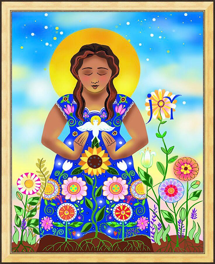 Wall Frame Gold - Mary, Joyful Mystery by Br. Mickey McGrath, OSFS - Trinity Stores