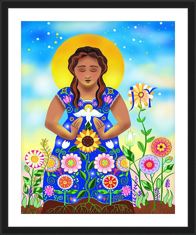 Wall Frame Black, Matted - Mary, Joyful Mystery by Br. Mickey McGrath, OSFS - Trinity Stores