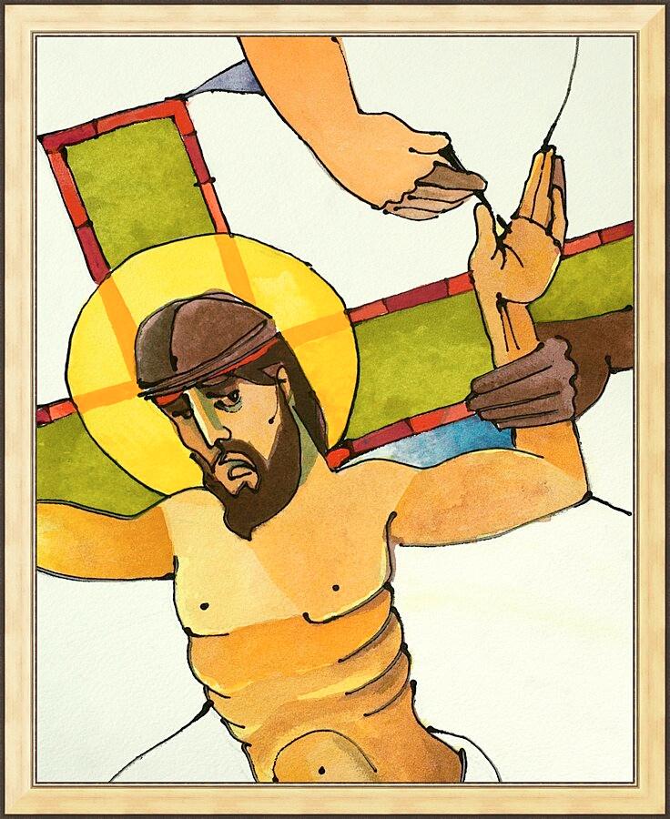 Wall Frame Gold - Stations of the Cross - 11 Jesus is Nailed to the Cross by Br. Mickey McGrath, OSFS - Trinity Stores