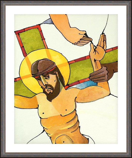 Wall Frame Espresso, Matted - Stations of the Cross - 11 Jesus is Nailed to the Cross by Br. Mickey McGrath, OSFS - Trinity Stores