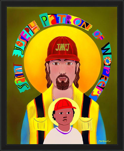 Wall Frame Black - St. Joseph Patron of Workers by Br. Mickey McGrath, OSFS - Trinity Stores