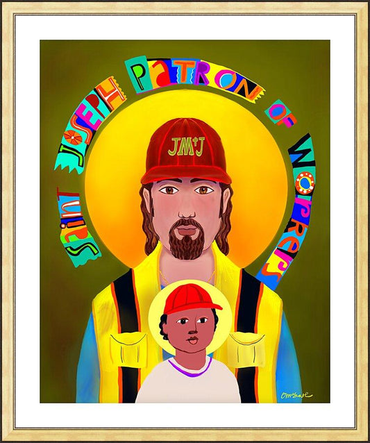 Wall Frame Gold, Matted - St. Joseph Patron of Workers by Br. Mickey McGrath, OSFS - Trinity Stores