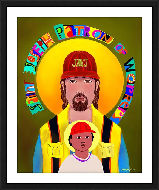 Wall Frame Black, Matted - St. Joseph Patron of Workers by Br. Mickey McGrath, OSFS - Trinity Stores