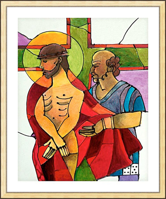 Wall Frame Gold, Matted - Stations of the Cross - 10 Jesus is Stripped of His Clothes by Br. Mickey McGrath, OSFS - Trinity Stores