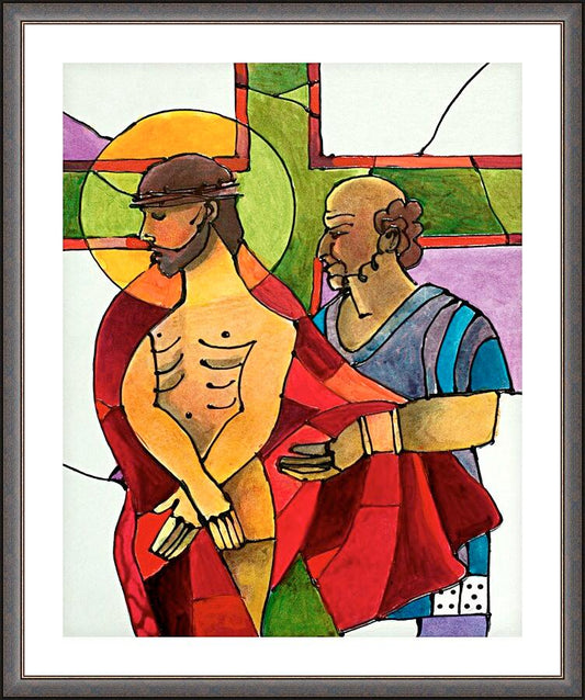 Wall Frame Espresso, Matted - Stations of the Cross - 10 Jesus is Stripped of His Clothes by Br. Mickey McGrath, OSFS - Trinity Stores