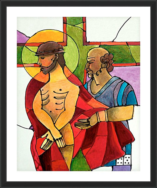 Wall Frame Black, Matted - Stations of the Cross - 10 Jesus is Stripped of His Clothes by Br. Mickey McGrath, OSFS - Trinity Stores