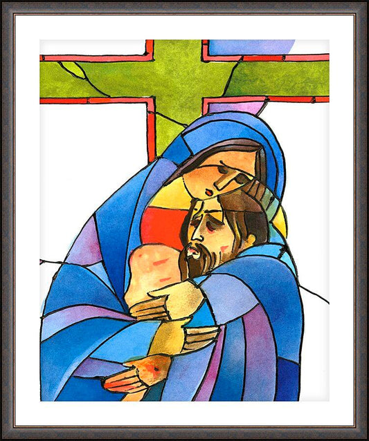 Wall Frame Espresso, Matted - Stations of the Cross - 13 Body of Jesus is Taken From the Cross by Br. Mickey McGrath, OSFS - Trinity Stores
