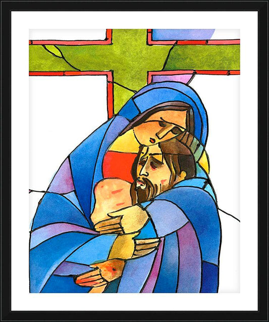 Wall Frame Black, Matted - Stations of the Cross - 13 Body of Jesus is Taken From the Cross by Br. Mickey McGrath, OSFS - Trinity Stores