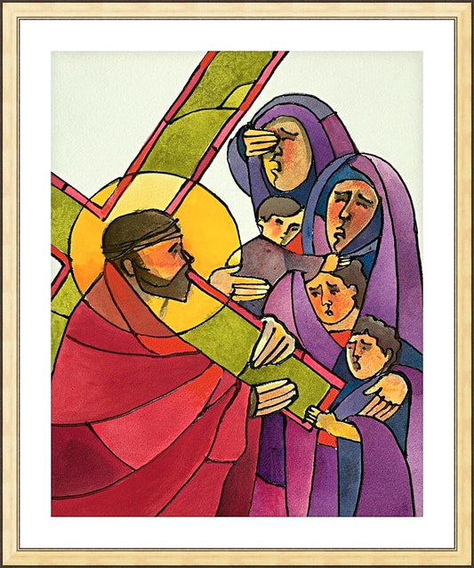 Wall Frame Gold, Matted - Stations of the Cross - 8 Jesus Meets the Women of Jerusalem by Br. Mickey McGrath, OSFS - Trinity Stores