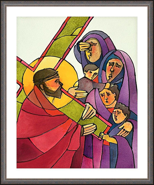 Wall Frame Espresso, Matted - Stations of the Cross - 8 Jesus Meets the Women of Jerusalem by Br. Mickey McGrath, OSFS - Trinity Stores