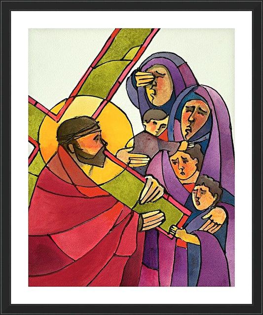 Wall Frame Black, Matted - Stations of the Cross - 8 Jesus Meets the Women of Jerusalem by Br. Mickey McGrath, OSFS - Trinity Stores