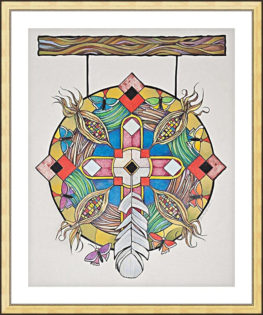 Wall Frame Gold, Matted - St. Kateri Tekakwitha's Mandala by Br. Mickey McGrath, OSFS - Trinity Stores