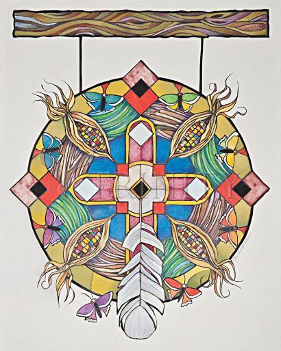Wall Frame Espresso, Matted - St. Kateri Tekakwitha's Mandala by Br. Mickey McGrath, OSFS - Trinity Stores