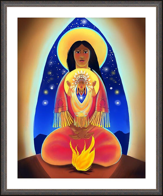 Wall Frame Espresso, Matted - Lakota Madonna with Child by Br. Mickey McGrath, OSFS - Trinity Stores